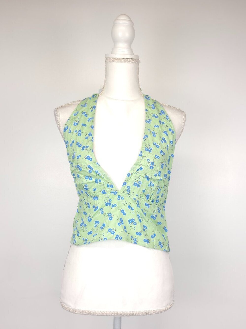 Motel Rocks Nanda Halter Top in Lime Floral Size Large - Picture 3 of 9